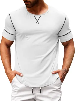 Runcati Mens Short Sleeve T-Shirts Crewneck Casual Cotton Workout Basic Tees Slim Fit Stretch Summer Shirt