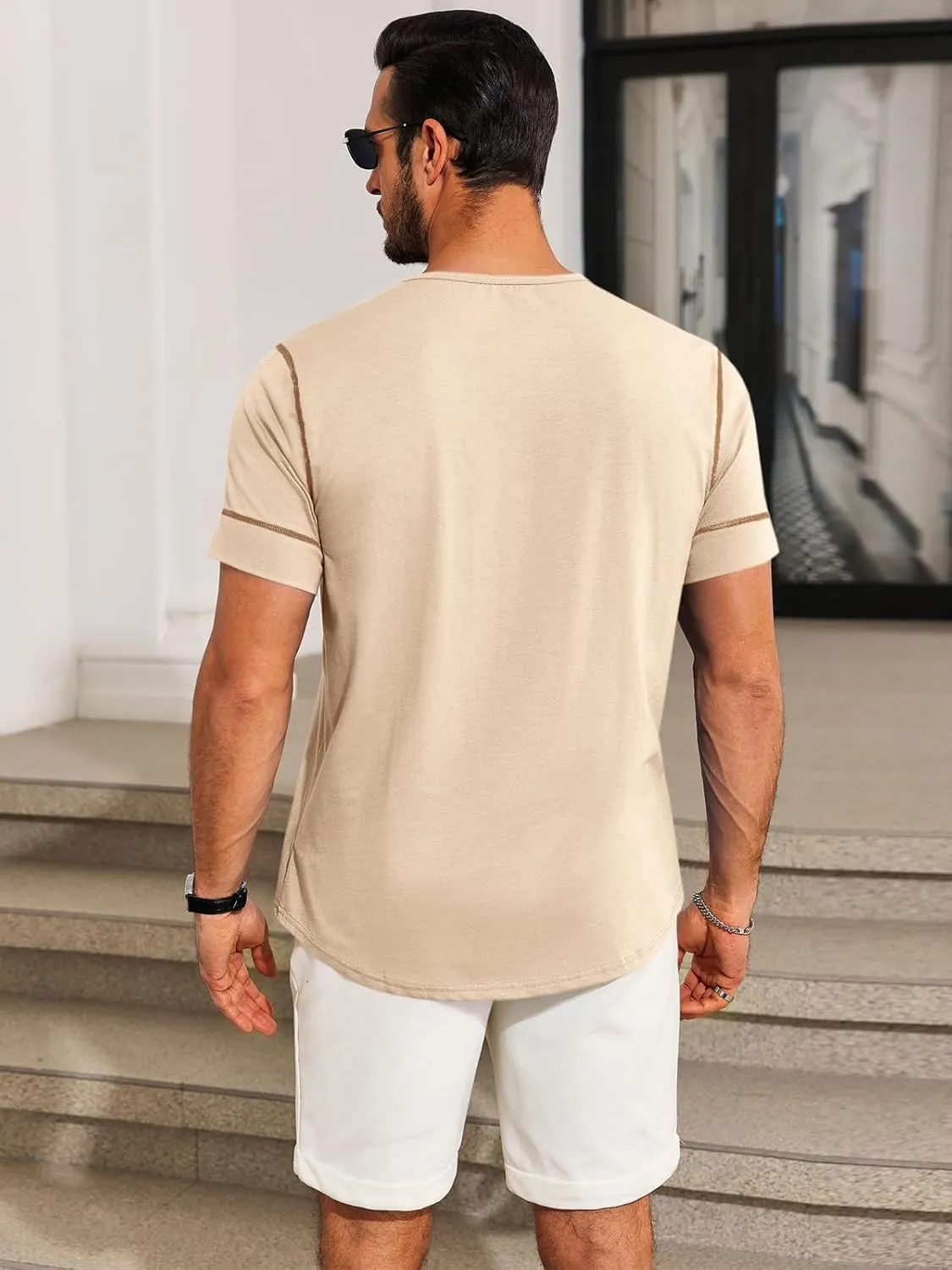 Runcati Mens Short Sleeve T-Shirts Crewneck Casual Cotton Workout Basic Tees Slim Fit Stretch Summer Shirt