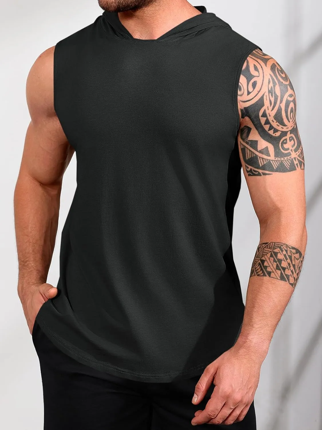 Runcati Mens Sleeveless Hoodies Workout Hooded Tank Tops Muscle Gym Bodybuilding Fitness Training T Shirts