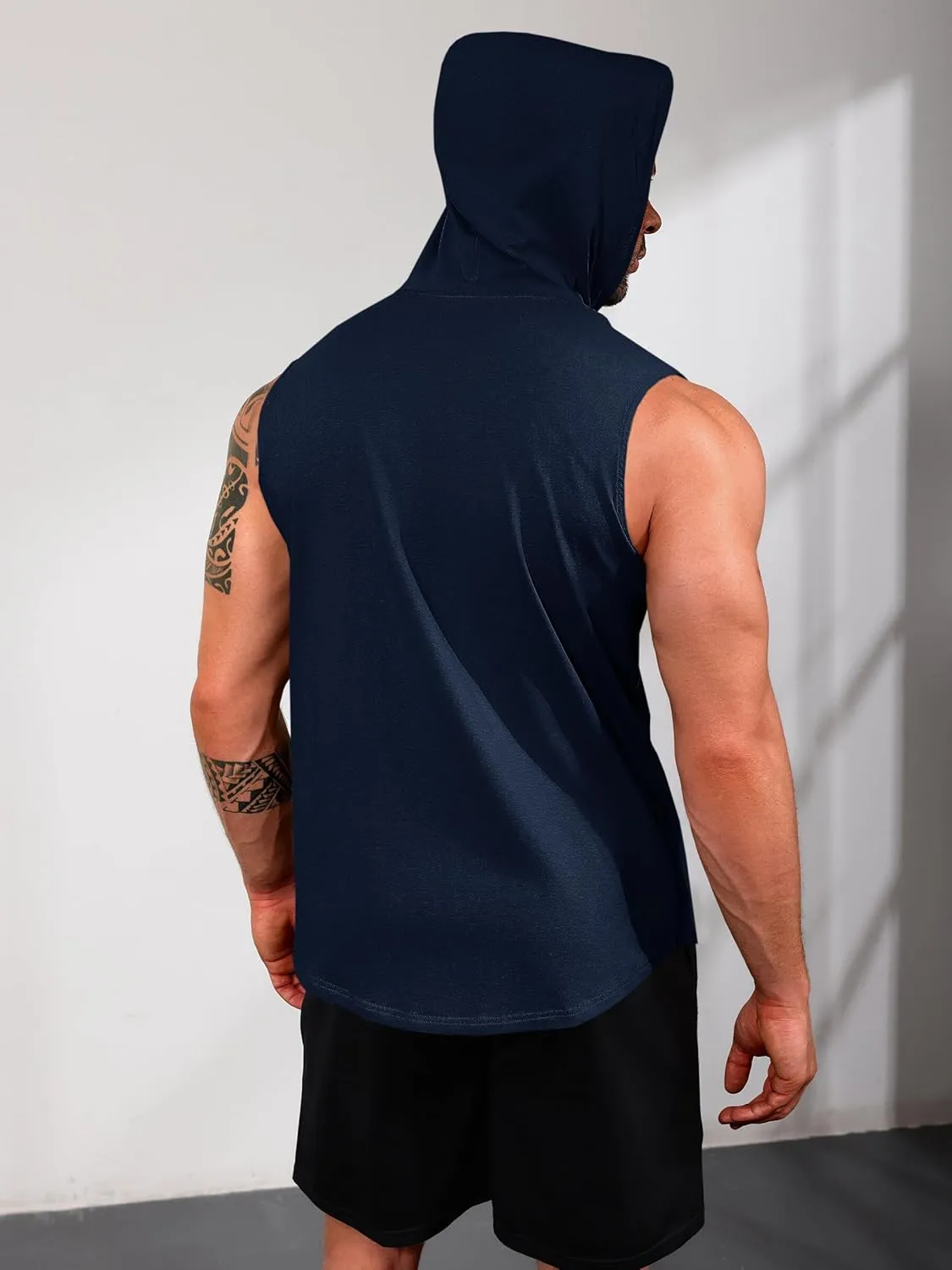 Runcati Mens Sleeveless Hoodies Workout Hooded Tank Tops Muscle Gym Bodybuilding Fitness Training T Shirts