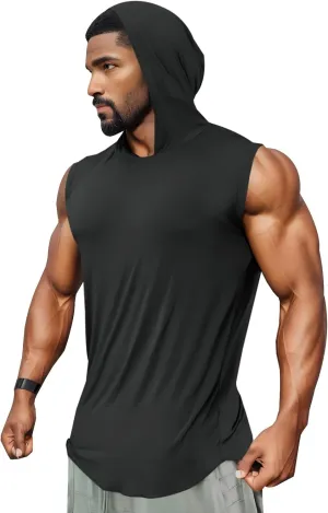 Runcati Mens Sleeveless Hoodies Workout Hooded Tank Tops Muscle Gym Bodybuilding Fitness Training T Shirts