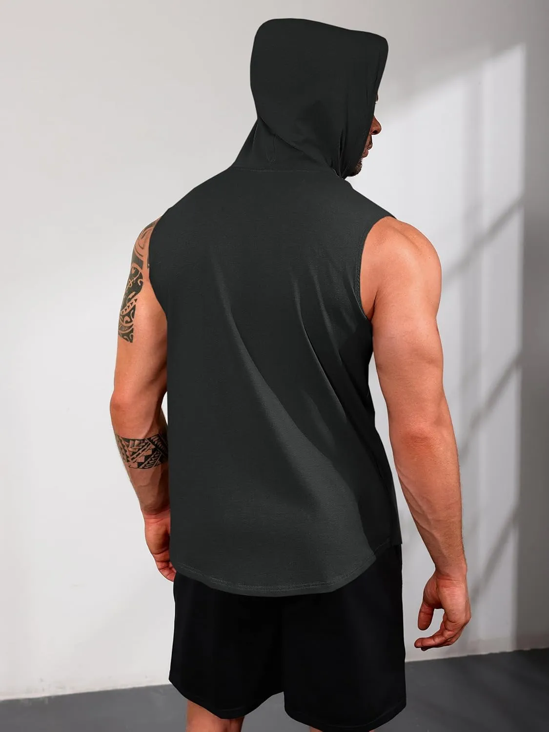 Runcati Mens Sleeveless Hoodies Workout Hooded Tank Tops Muscle Gym Bodybuilding Fitness Training T Shirts