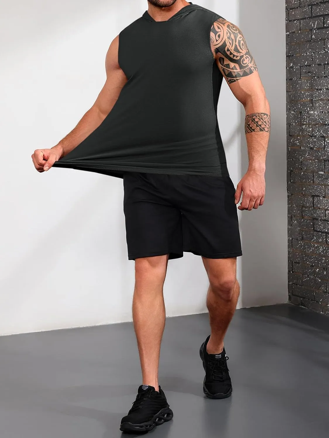 Runcati Mens Sleeveless Hoodies Workout Hooded Tank Tops Muscle Gym Bodybuilding Fitness Training T Shirts