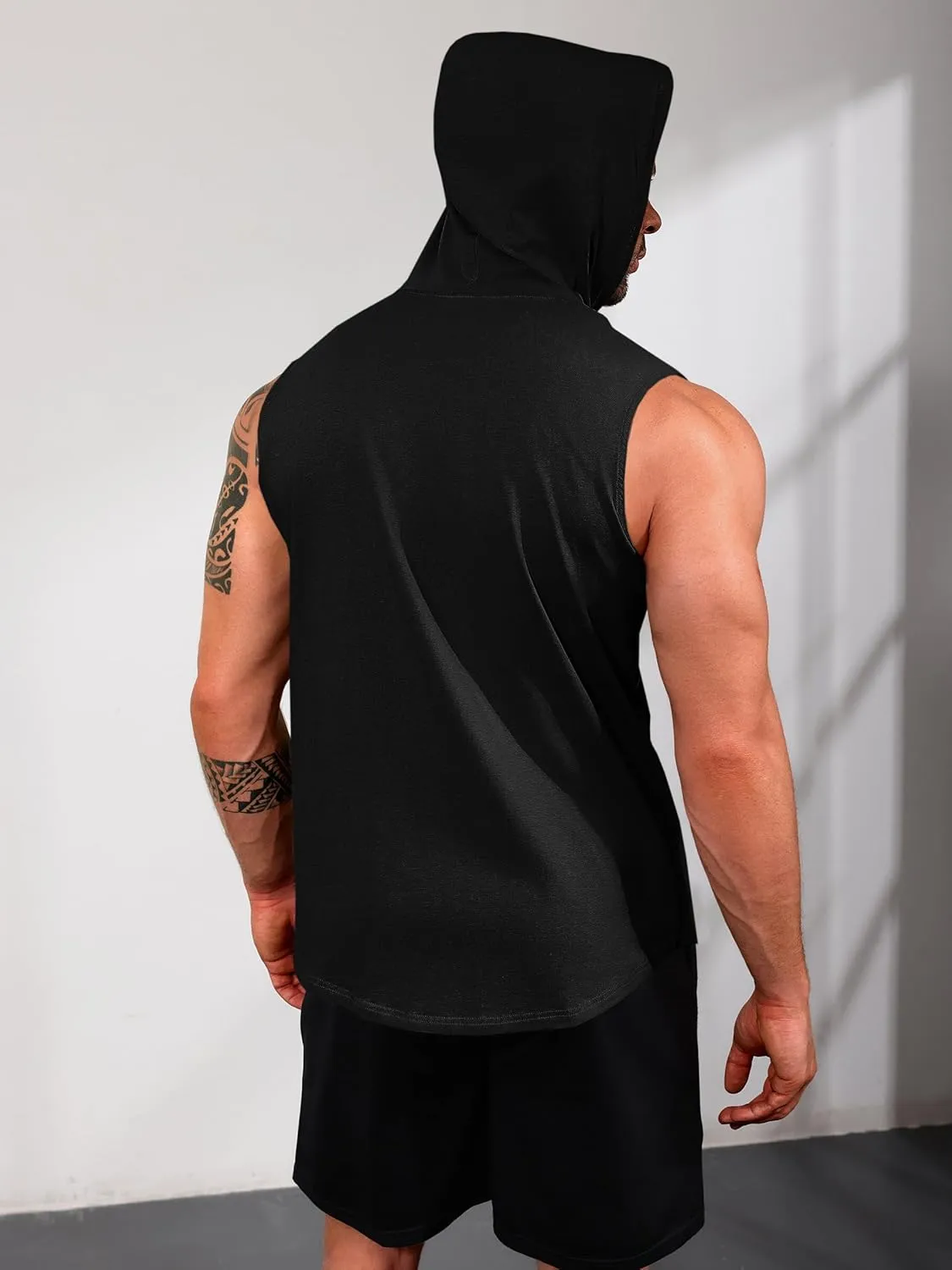 Runcati Mens Sleeveless Hoodies Workout Hooded Tank Tops Muscle Gym Bodybuilding Fitness Training T Shirts