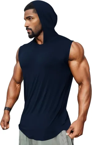 Runcati Mens Sleeveless Hoodies Workout Hooded Tank Tops Muscle Gym Bodybuilding Fitness Training T Shirts