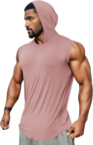 Runcati Mens Sleeveless Hoodies Workout Hooded Tank Tops Muscle Gym Bodybuilding Fitness Training T Shirts