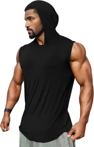 Runcati Mens Sleeveless Hoodies Workout Hooded Tank Tops Muscle Gym Bodybuilding Fitness Training T Shirts