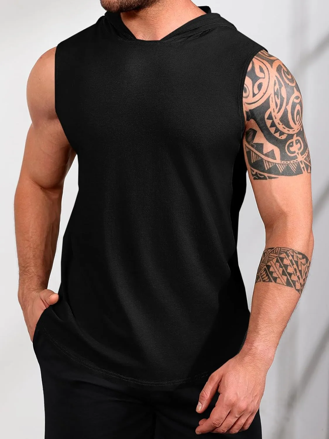 Runcati Mens Sleeveless Hoodies Workout Hooded Tank Tops Muscle Gym Bodybuilding Fitness Training T Shirts