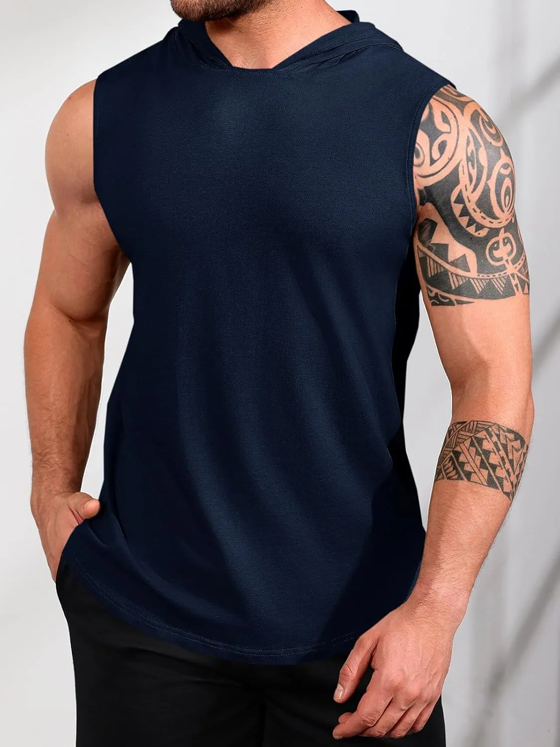 Runcati Mens Sleeveless Hoodies Workout Hooded Tank Tops Muscle Gym Bodybuilding Fitness Training T Shirts