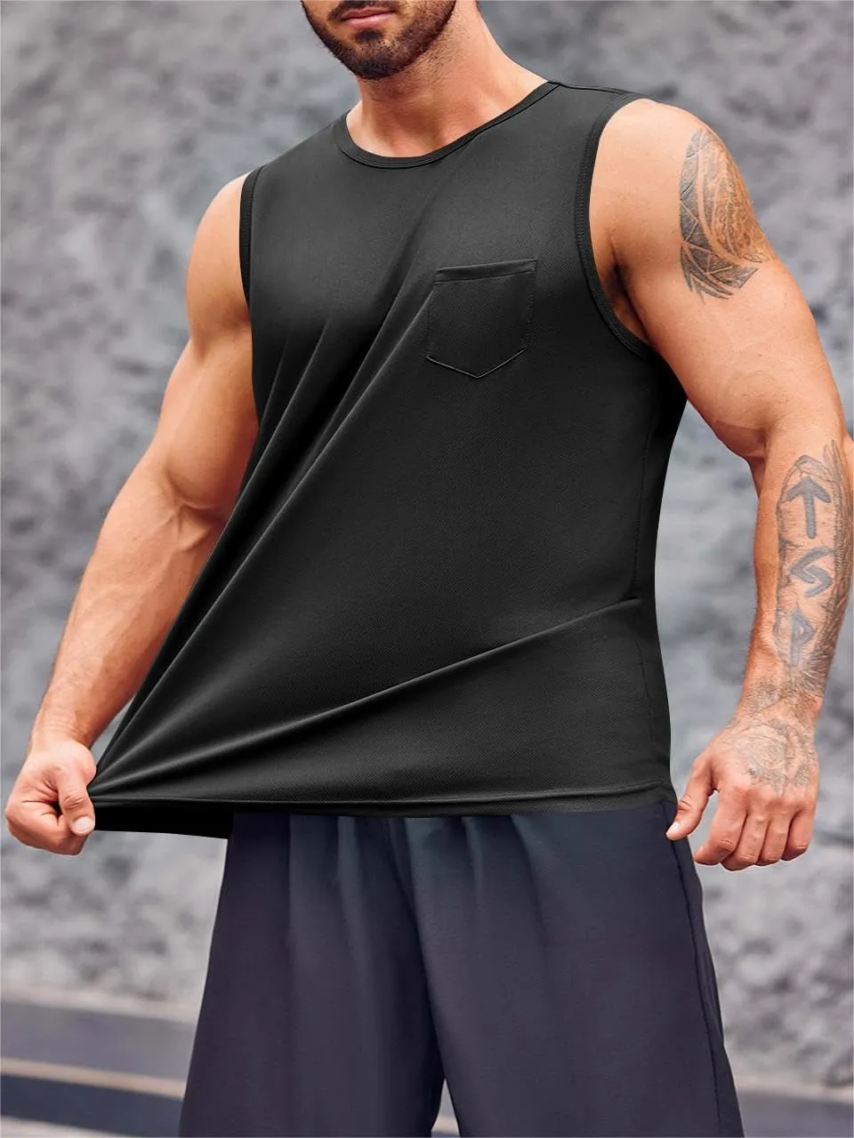 Runcati Mens Sleeveless Workout Tank Tops Athletic Muscle Gym T Shirts with Pockets