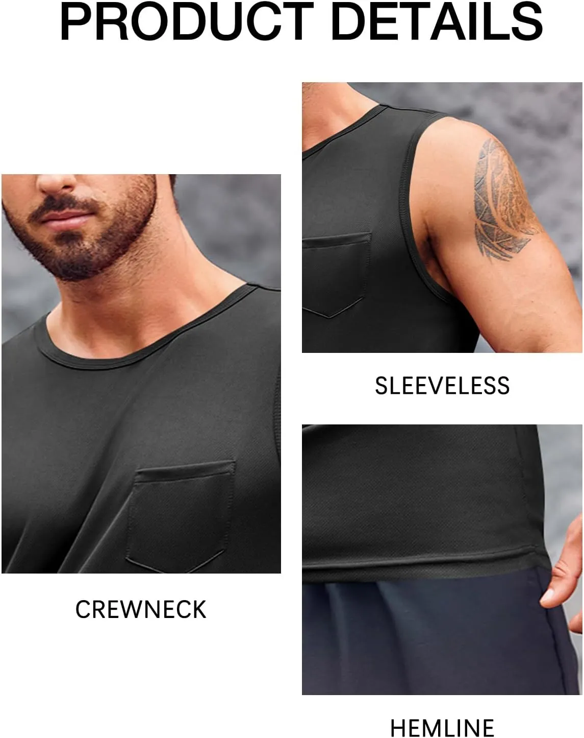 Runcati Mens Sleeveless Workout Tank Tops Athletic Muscle Gym T Shirts with Pockets