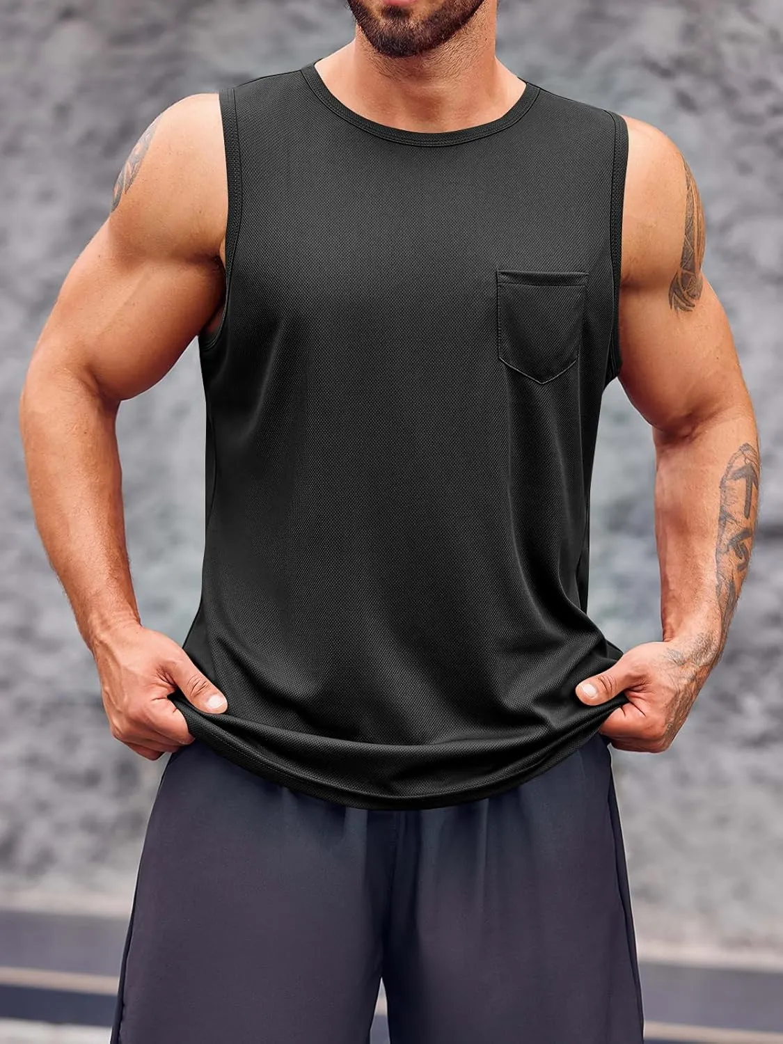 Runcati Mens Sleeveless Workout Tank Tops Athletic Muscle Gym T Shirts with Pockets
