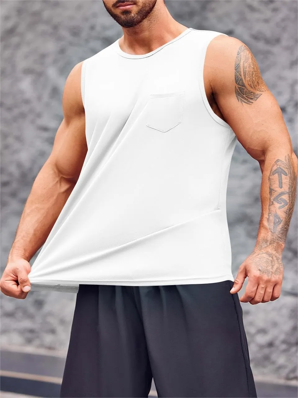 Runcati Mens Sleeveless Workout Tank Tops Athletic Muscle Gym T Shirts with Pockets