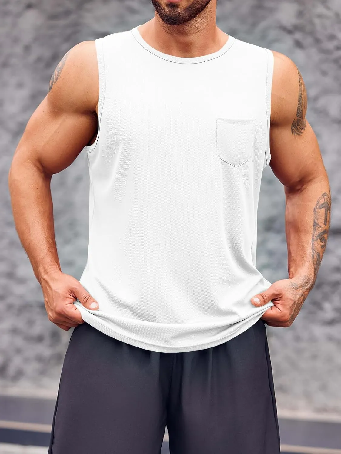 Runcati Mens Sleeveless Workout Tank Tops Athletic Muscle Gym T Shirts with Pockets