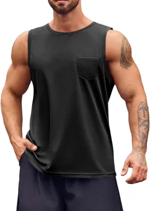Runcati Mens Sleeveless Workout Tank Tops Athletic Muscle Gym T Shirts with Pockets