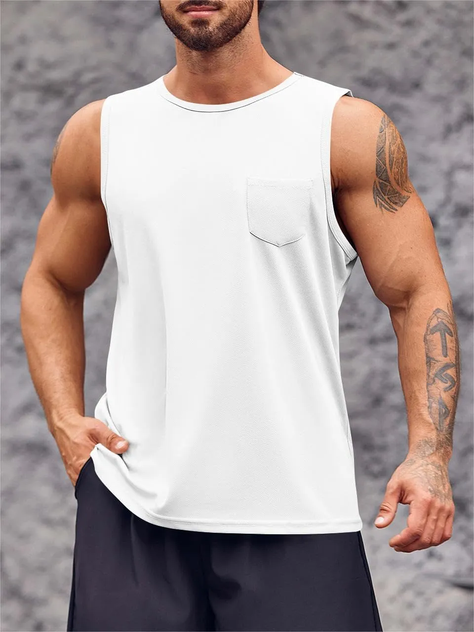 Runcati Mens Sleeveless Workout Tank Tops Athletic Muscle Gym T Shirts with Pockets