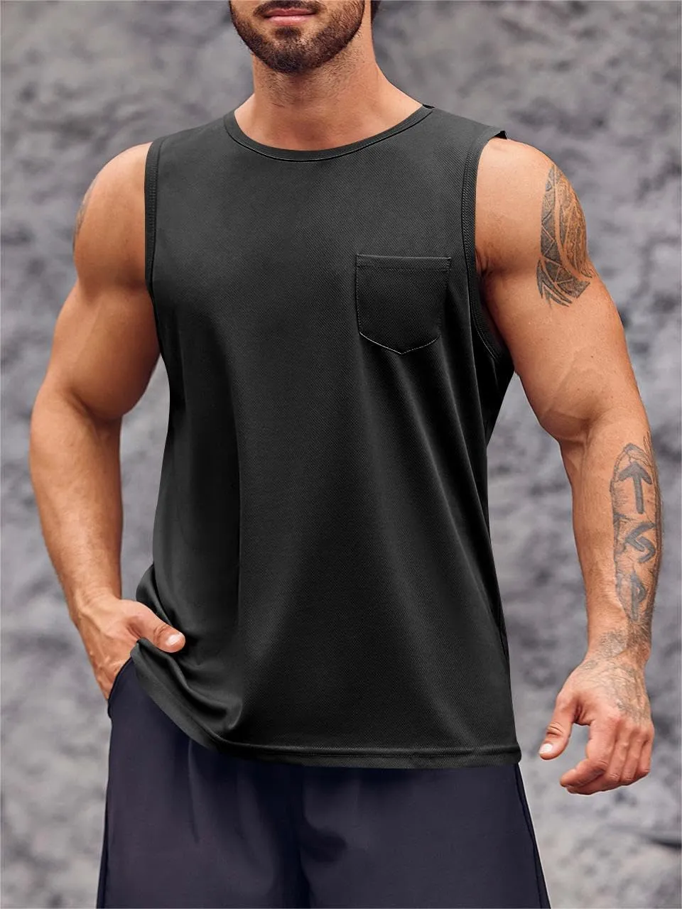 Runcati Mens Sleeveless Workout Tank Tops Athletic Muscle Gym T Shirts with Pockets