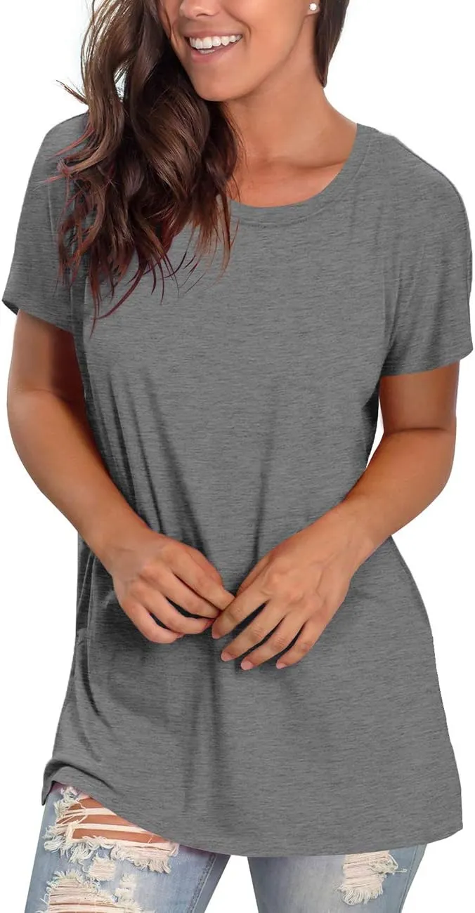 Saloogoe Womens Loose Fit Tshirts Short Sleeve Summer Tops Casual Workout Yoga Tunic T Shirts Tops