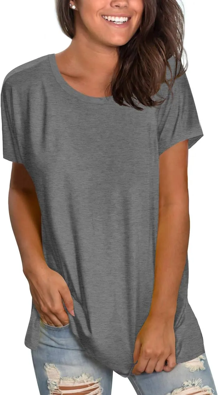 Saloogoe Womens Loose Fit Tshirts Short Sleeve Summer Tops Casual Workout Yoga Tunic T Shirts Tops