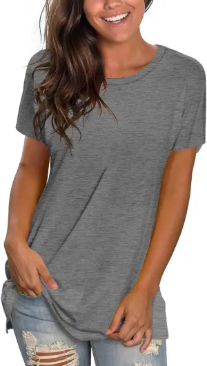 Saloogoe Womens Loose Fit Tshirts Short Sleeve Summer Tops Casual Workout Yoga Tunic T Shirts Tops