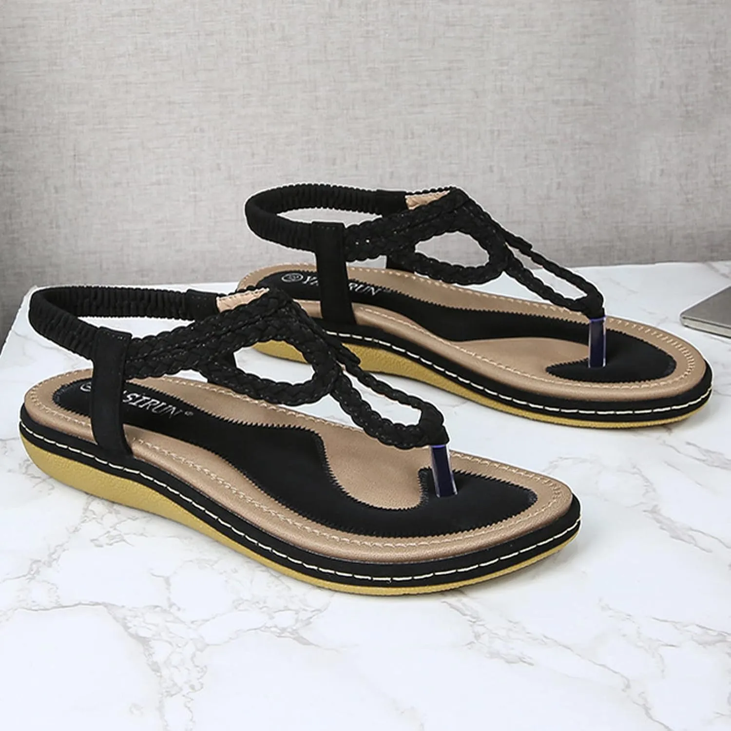 Sandals Women Summer Beach T-Strap Flat Sandals Bohemia Flip Flops Sandal Travel Comfort Walking Shoes