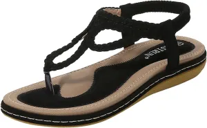 Sandals Women Summer Beach T-Strap Flat Sandals Bohemia Flip Flops Sandal Travel Comfort Walking Shoes