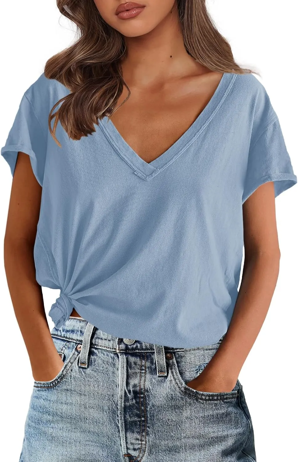 SENSERISE Womens Oversized T Shirts Crewneck Short Sleeve Summer Athletic BF Tees Shirt Loose Fit Y2K Tops