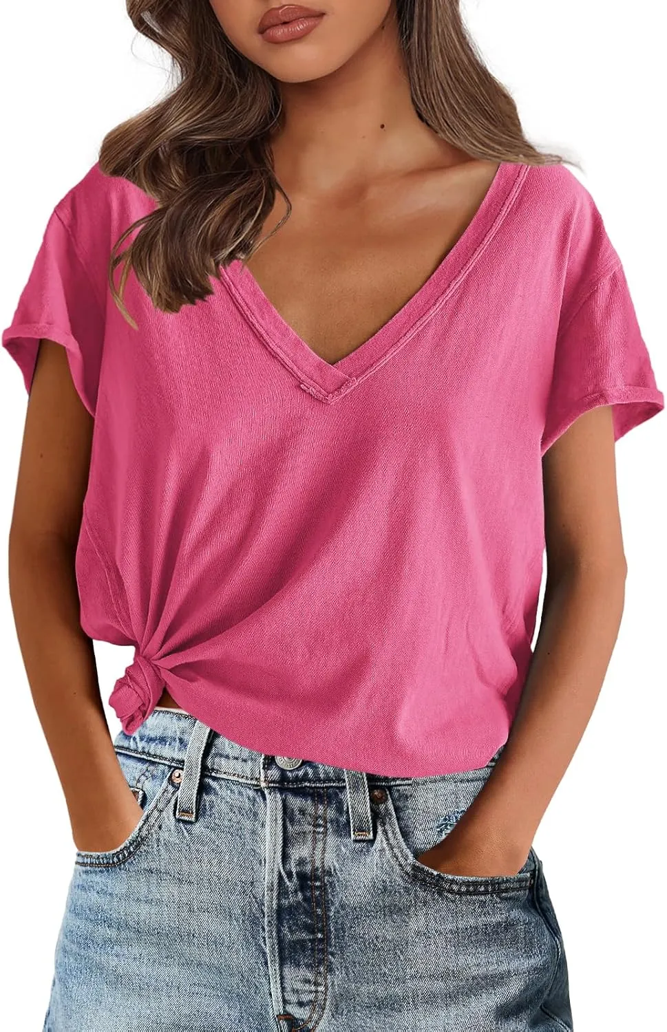 SENSERISE Womens Oversized T Shirts Crewneck Short Sleeve Summer Athletic BF Tees Shirt Loose Fit Y2K Tops