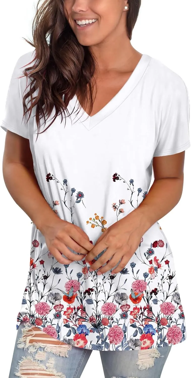 Sipaya Womens T Shirts Basic V Neck Tee Loose Fitting Casual Short Sleeve Tops