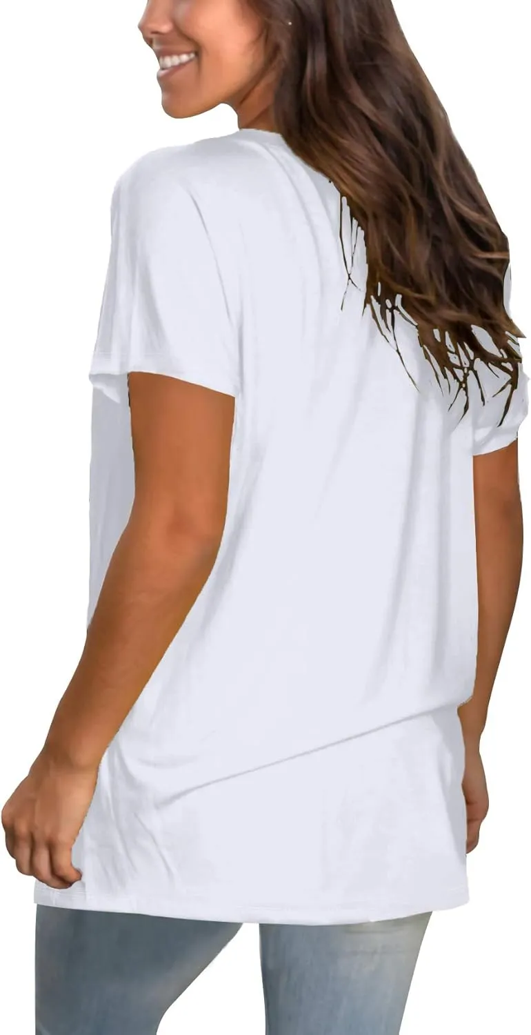 Sipaya Womens T Shirts Basic V Neck Tee Loose Fitting Casual Short Sleeve Tops