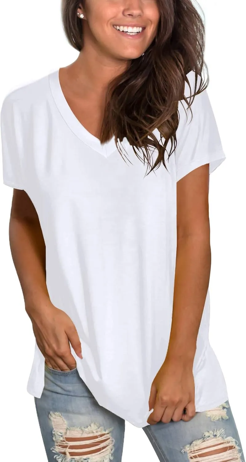 Sipaya Womens T Shirts Basic V Neck Tee Loose Fitting Casual Short Sleeve Tops