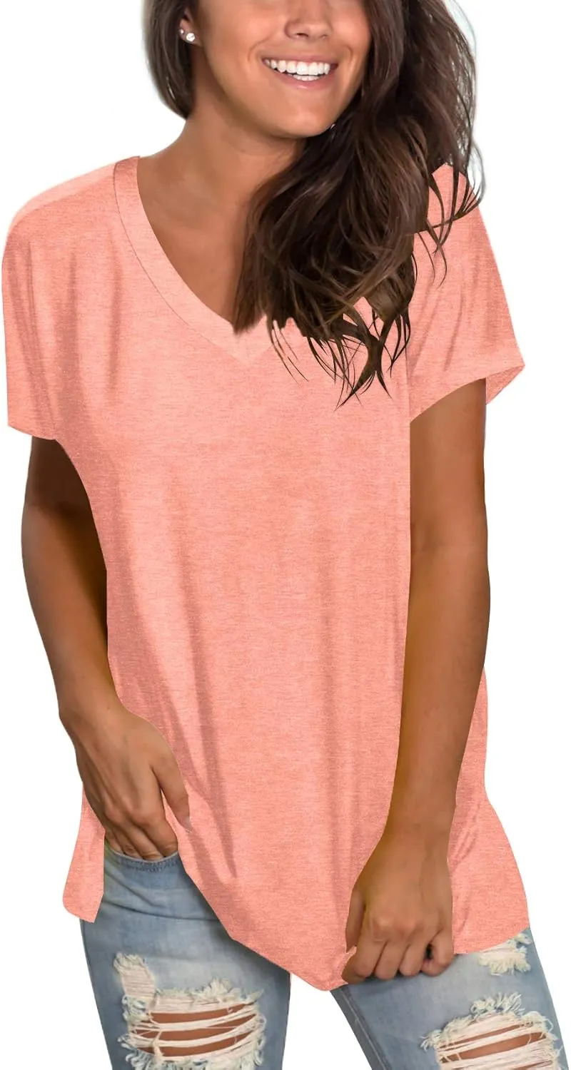 Sipaya Womens T Shirts Basic V Neck Tee Loose Fitting Casual Short Sleeve Tops