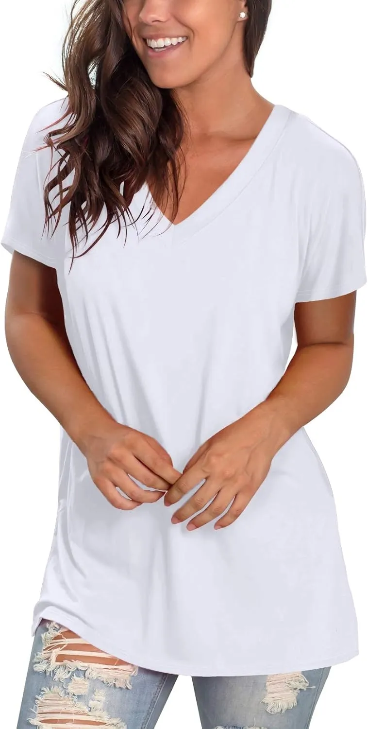 Sipaya Womens T Shirts Basic V Neck Tee Loose Fitting Casual Short Sleeve Tops