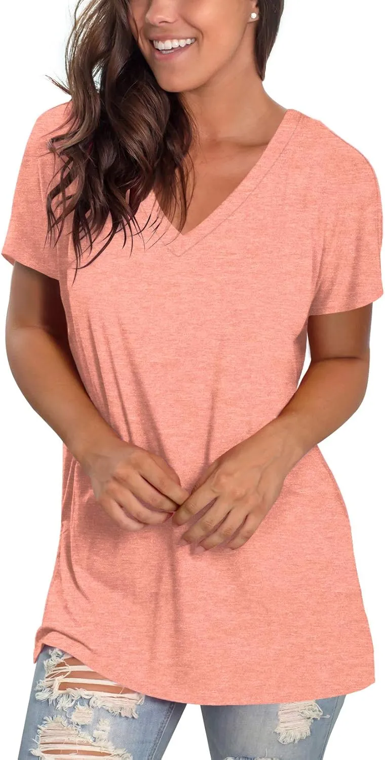 Sipaya Womens T Shirts Basic V Neck Tee Loose Fitting Casual Short Sleeve Tops