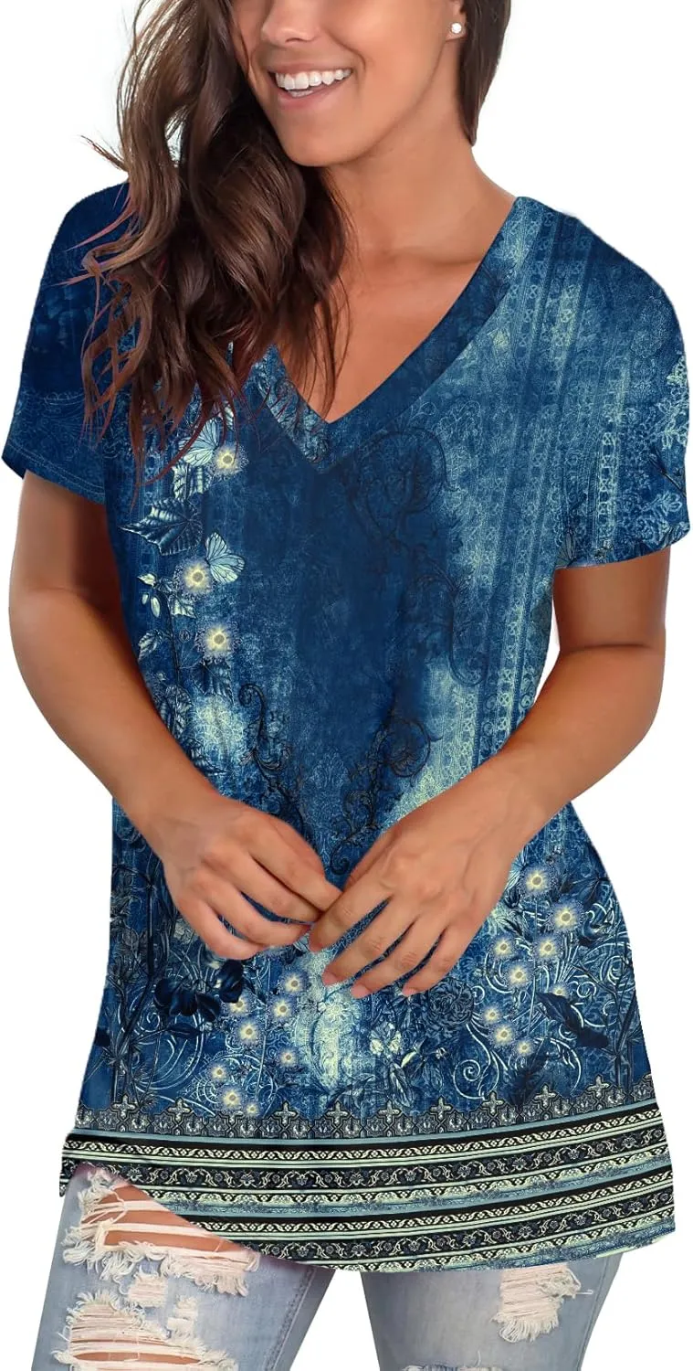 Sipaya Womens T Shirts Basic V Neck Tee Loose Fitting Casual Short Sleeve Tops