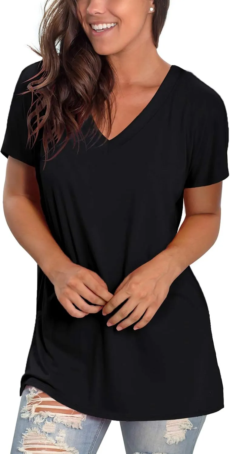 Sipaya Womens T Shirts Basic V Neck Tee Loose Fitting Casual Short Sleeve Tops