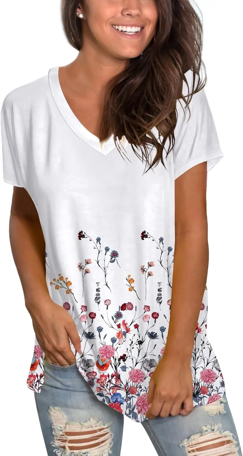 Sipaya Womens T Shirts Basic V Neck Tee Loose Fitting Casual Short Sleeve Tops