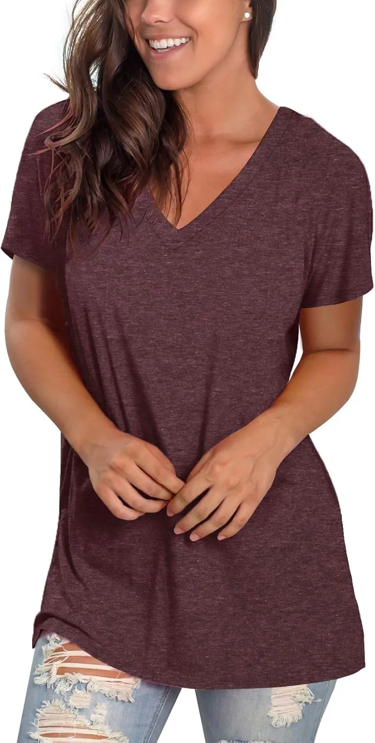 Sipaya Womens T Shirts Basic V Neck Tee Loose Fitting Casual Short Sleeve Tops