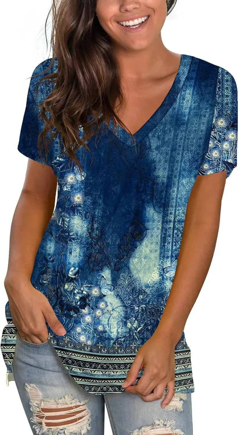 Sipaya Womens T Shirts Basic V Neck Tee Loose Fitting Casual Short Sleeve Tops