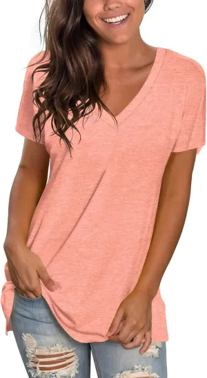 Sipaya Womens T Shirts Basic V Neck Tee Loose Fitting Casual Short Sleeve Tops