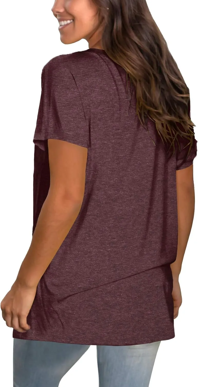 Sipaya Womens T Shirts Basic V Neck Tee Loose Fitting Casual Short Sleeve Tops