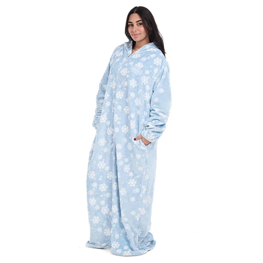 Snuggs Monk Wearable Blanket Snowflakes Light Blue