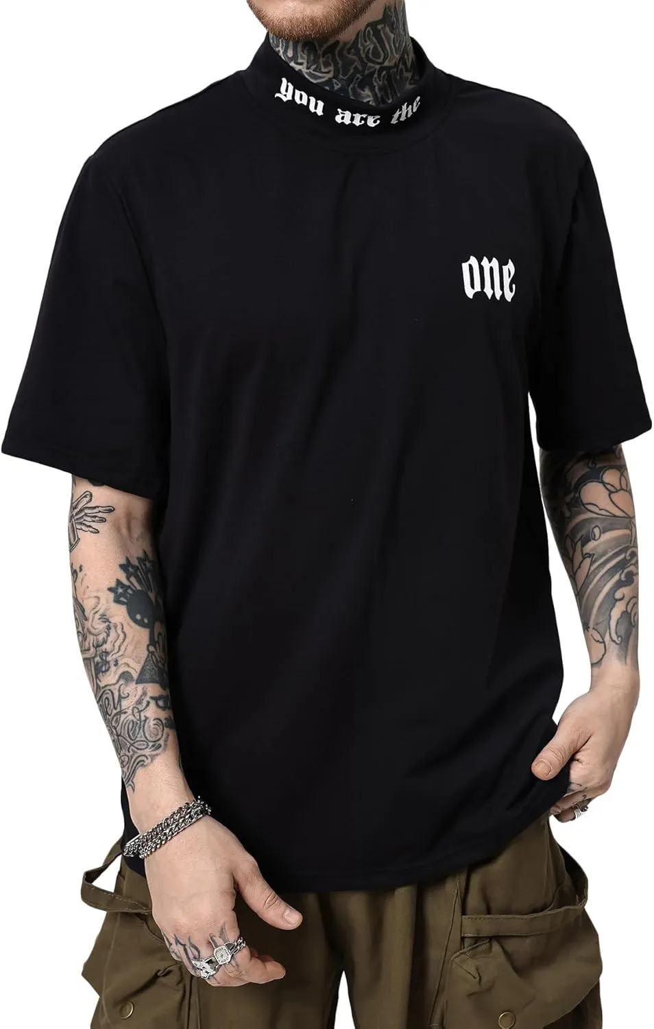 SOLY HUX Men's Letter Graphic Tee Mock Neck T Shirts Short Sleeve Summer Tops