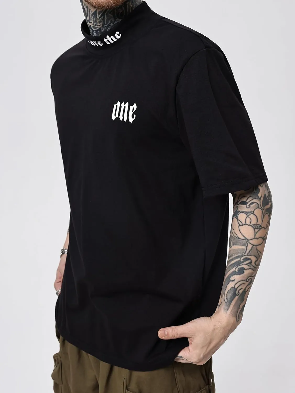 SOLY HUX Men's Letter Graphic Tee Mock Neck T Shirts Short Sleeve Summer Tops