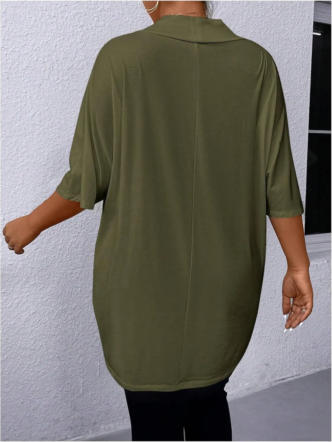 SOLY HUX Women's Plus Size Deep V Neck Oversized T Shirts Ombre Wrap Going Out Tee Tops