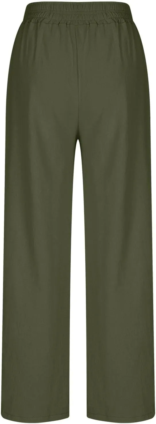 Summer Casual Loose Wide Leg Palazzo Pants for Womens Spring Linen Pants High Waist Flowy Beach Trousers Outfits