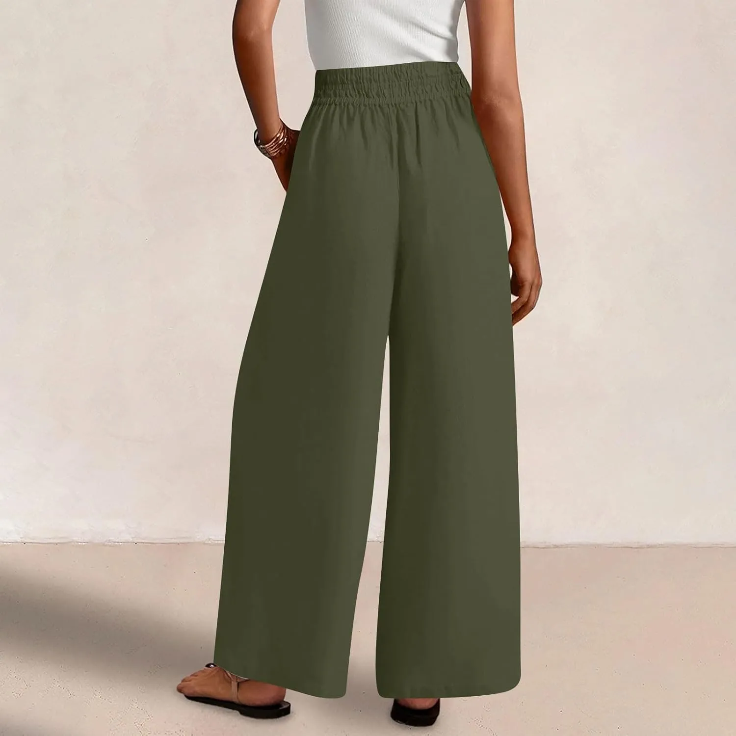 Summer Casual Loose Wide Leg Palazzo Pants for Womens Spring Linen Pants High Waist Flowy Beach Trousers Outfits