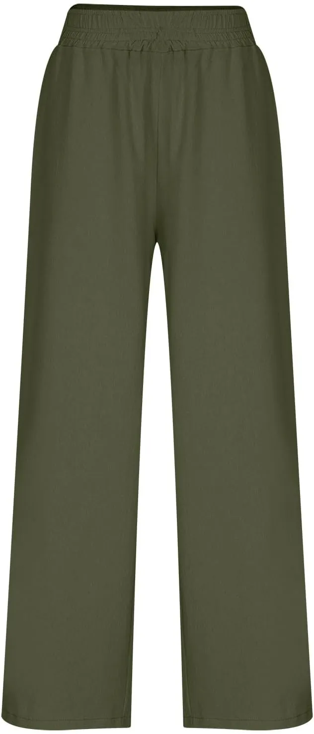 Summer Casual Loose Wide Leg Palazzo Pants for Womens Spring Linen Pants High Waist Flowy Beach Trousers Outfits