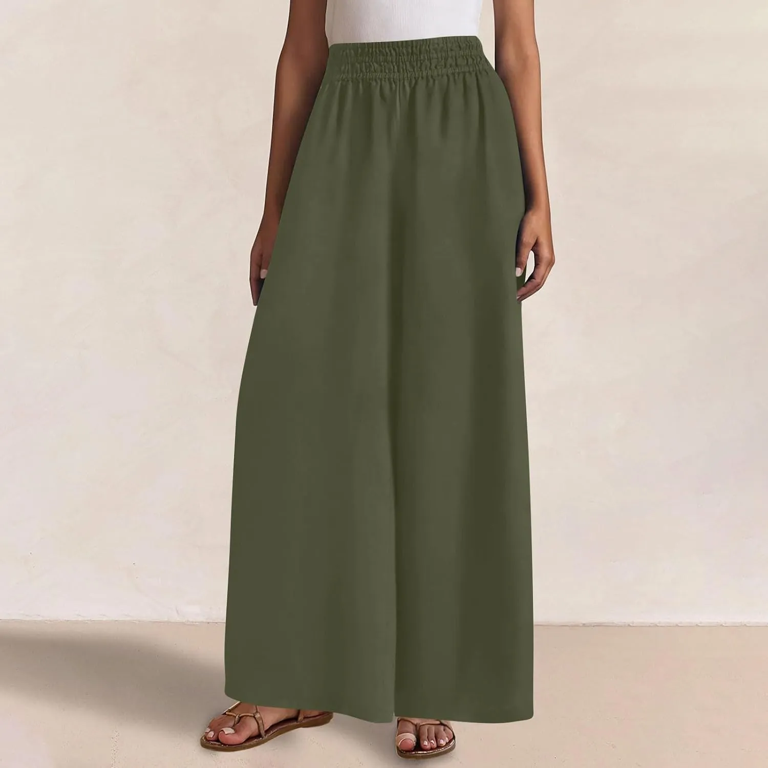 Summer Casual Loose Wide Leg Palazzo Pants for Womens Spring Linen Pants High Waist Flowy Beach Trousers Outfits