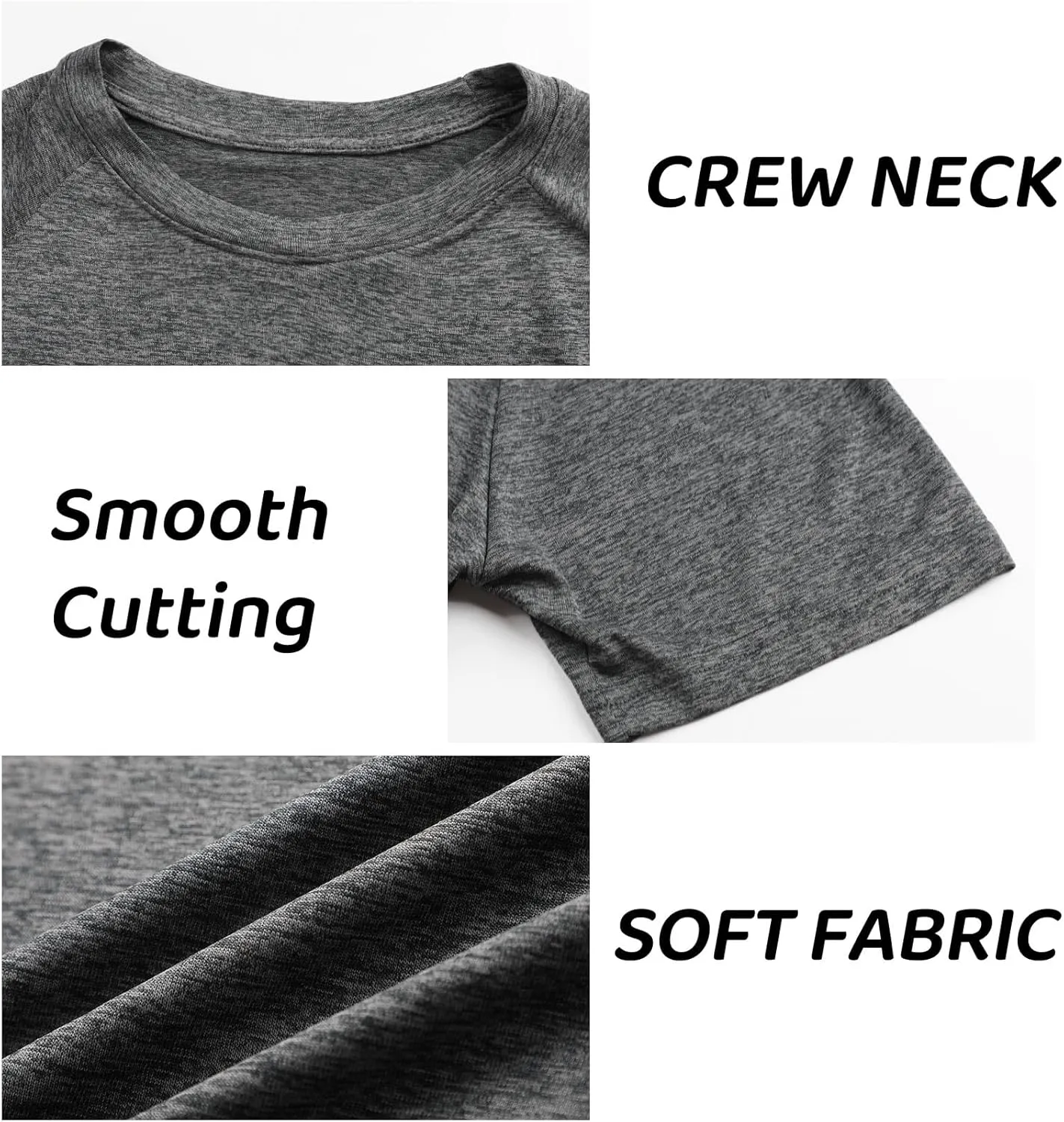 Sumolux 5 Pack Mens Active Crew Neck T Shirts Quick Dry Athletic Running Gym Workout Short Sleeve Tee Tops Bulk